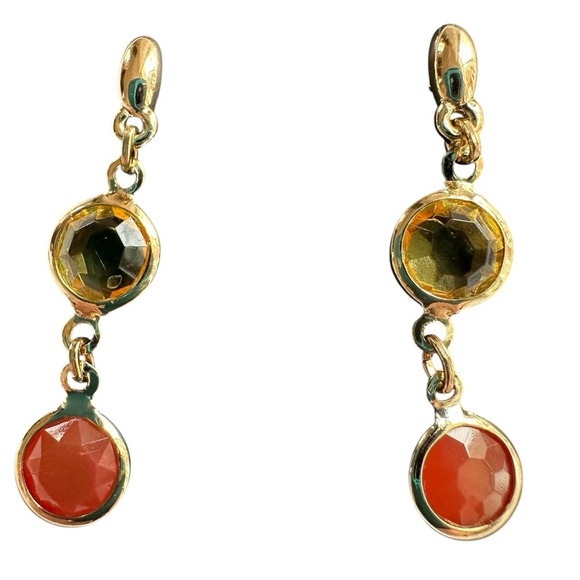 Beautiful 14K Gold Tone Green and Peach Dangle Earrings - Picture 5 of 10